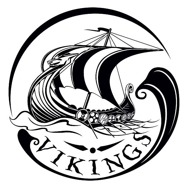 ilustrações, clipart, desenhos animados e ícones de drakkar, barco viking, navio de guerra vintage, ilustração vetorial - drakkar