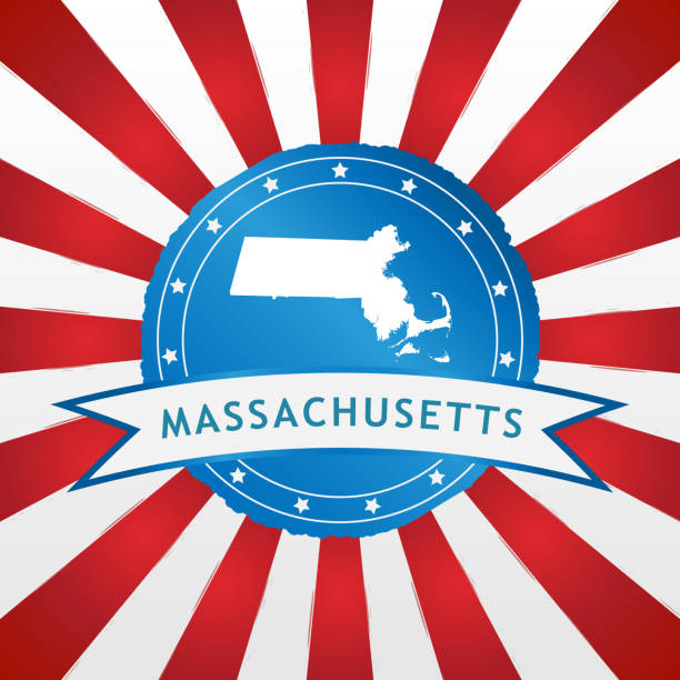 Light blue Massachusetts badge stock photo