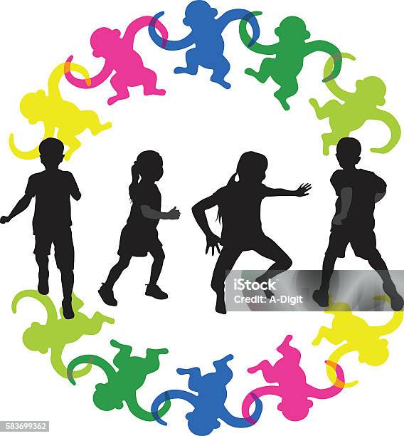 Monkey Around Playing Games Stock Illustration - Download Image Now - Arm In Arm, Child, Circle