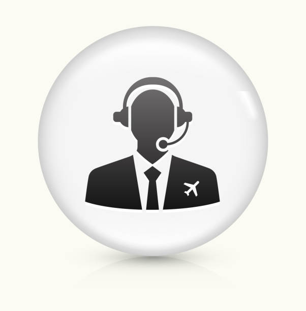 Flight Control icon on white round vector button Flight Control Icon on simple white round button. This 100% royalty free vector button is circular in shape and the icon is the primary subject of the composition. There is a slight reflection visible at the bottom. pilot icon stock illustrations