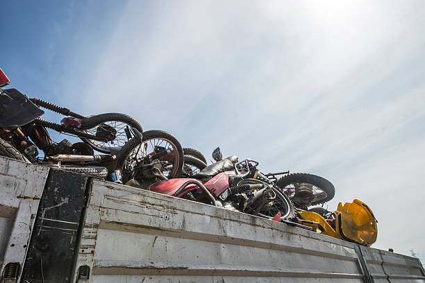 Recycling of metal-based consumer products in a scrap yard. stock photo