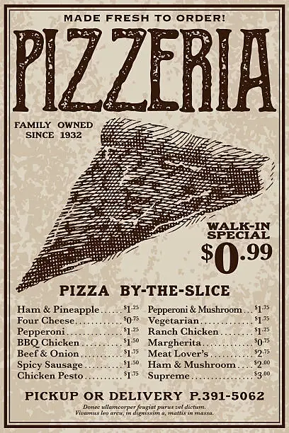 Vector illustration of Vintage Victorian Style Pizzeria Advertisement