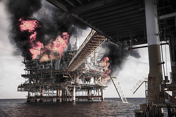 istock offshore oil and gas fire case or emergency case 583704156