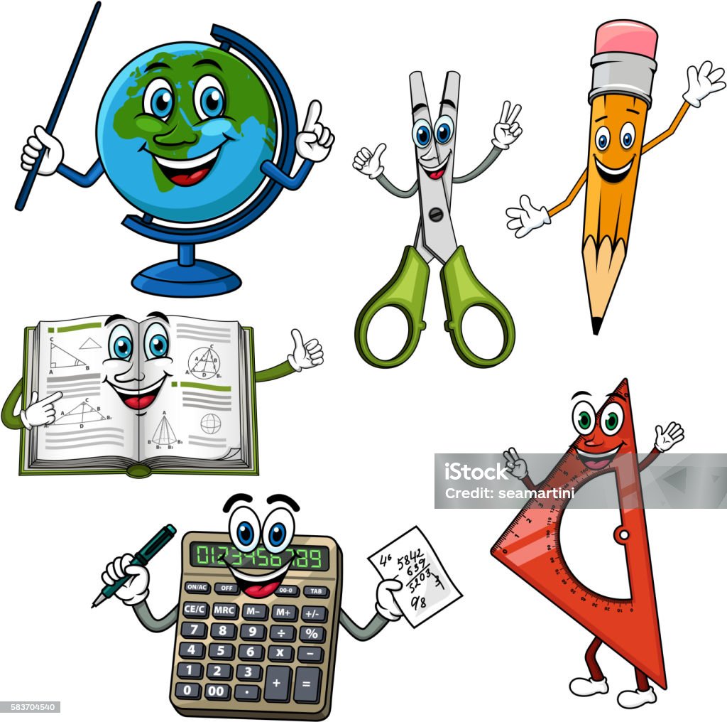 Ilustración de Útiles Escolares De Dibujos Animados Y Personajes De  Papelería y más Vectores Libres de Derechos de Accesorio personal - iStock