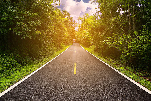istock Country road between district to the city, Journey way 583705202
