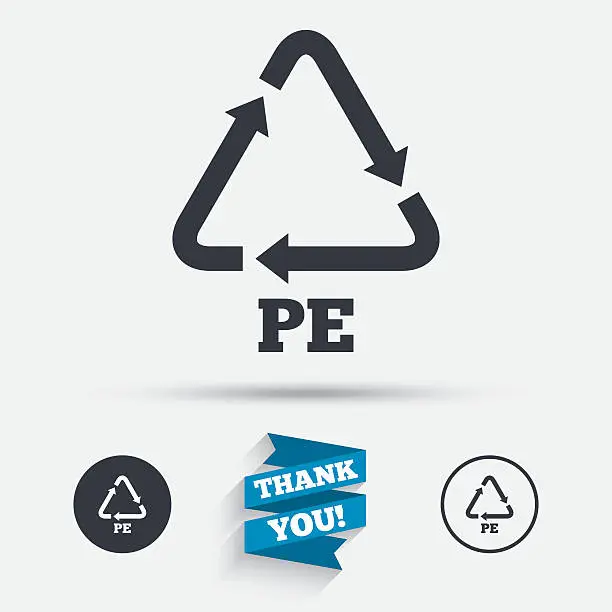 Vector illustration of PE Polyethylene sign icon. Recycling symbol.