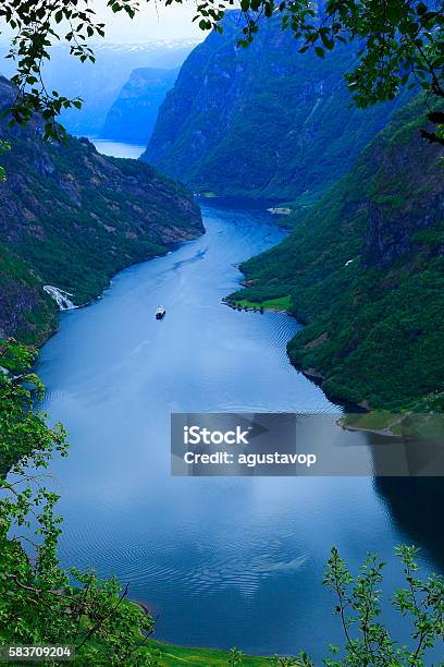 Naeroyfjord Idyllic Fjord Landscape Ship Cruise Dramatic Evening Norway Scandinavia Stock Photo - Download Image Now