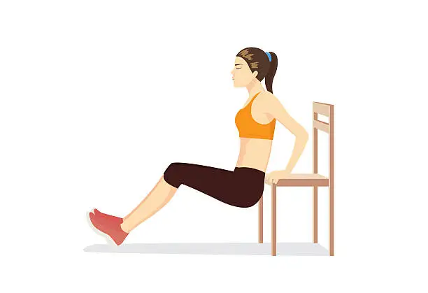 Vector illustration of Woman workout with chair for body firming.