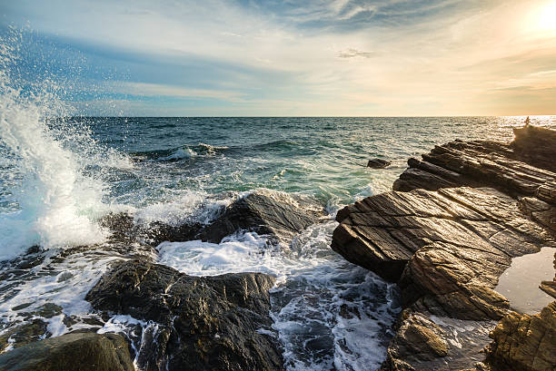 istock Wave hit the rock the twilight in the sea 583714774
