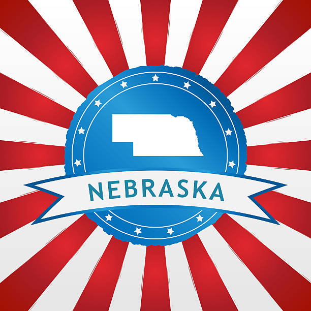 Shiny light blue badge with an american state. United States concept image. Digitally created image. Map is
