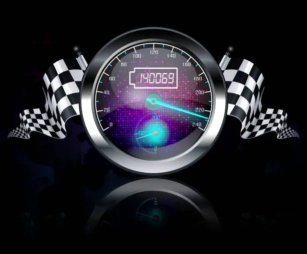 Vector illustration of Speedometer and checkered flags