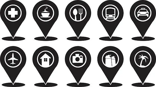 Vector illustration of Common Markers Icons on Travellers Map