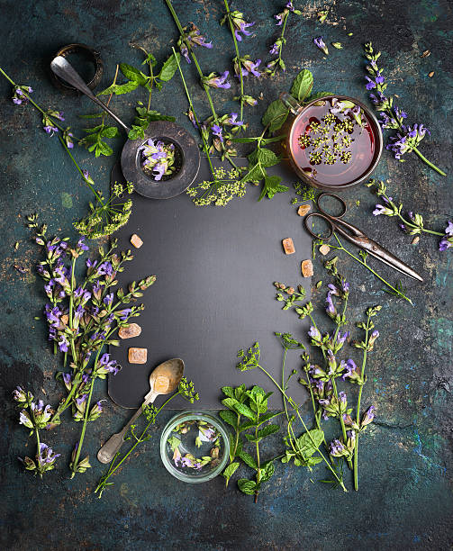 istock Herbal tea background. Healthy drinks, detox or clean food concept 583725962