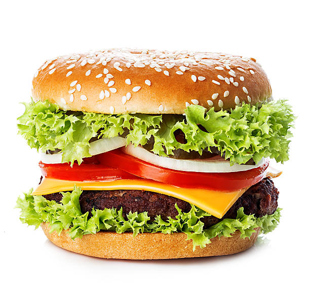 istock Big royal appetizing burger, hamburger, cheeseburger close-up isolated. 583727864