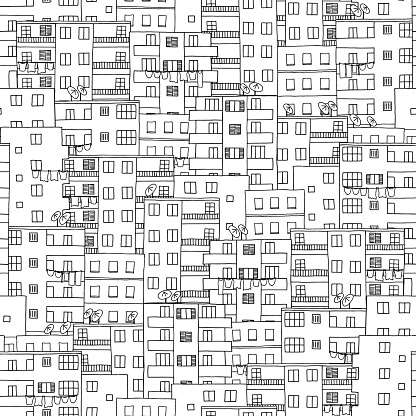 Hand drawn seamless pattern of middle Eastern houses (like in Cairo, Egypt)