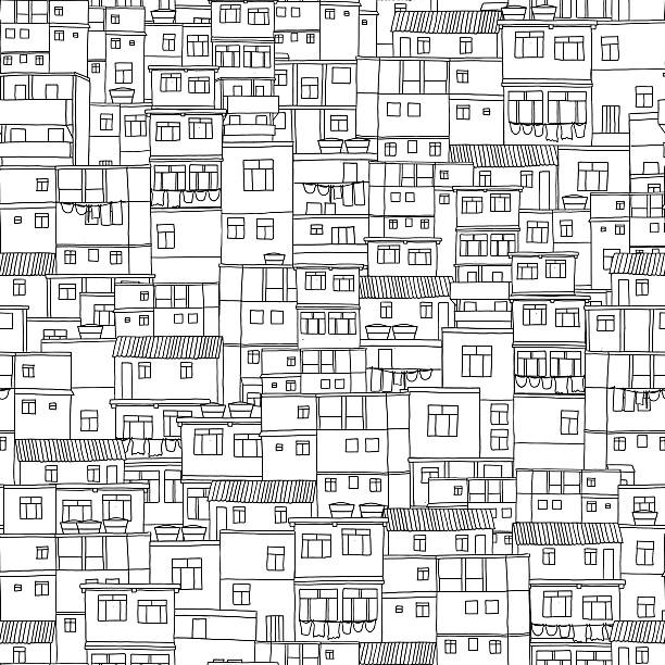 Seamless pattern with little box houses vector art illustration