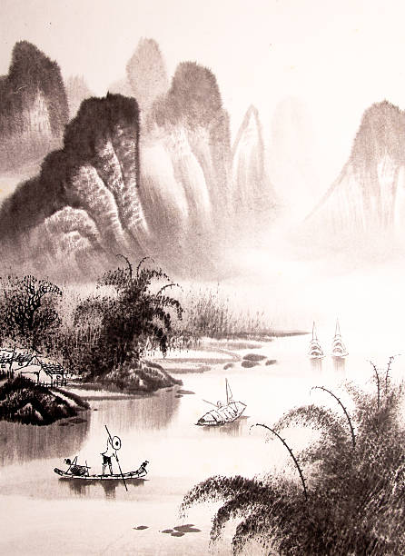 istock Chinese landscape watercolor painting 583729954