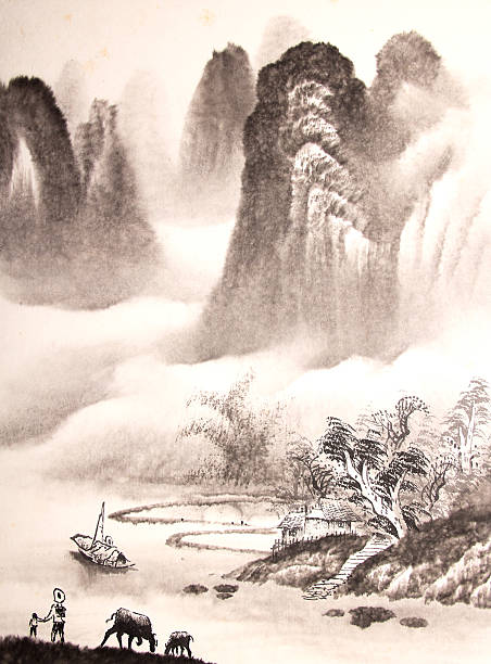 istock Chinese landscape watercolor painting 583731000