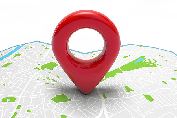 istock Red location marker on a city map 583732322