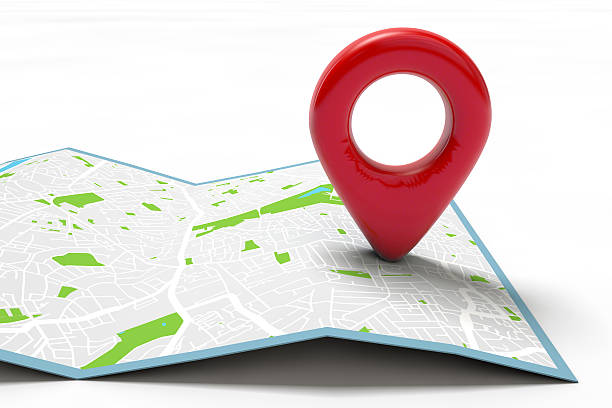 istock Red location marker on a city map 583732368