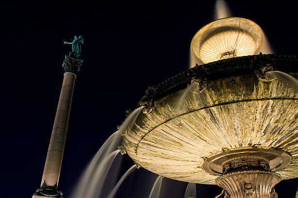 istock Stuttgart Germany City Fountain and Statue Column Night Starry Sky 583732444