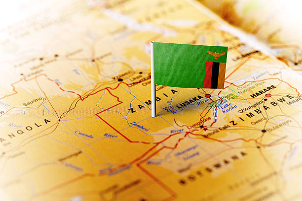 istock Zambia pinned on the map with flag 583734180