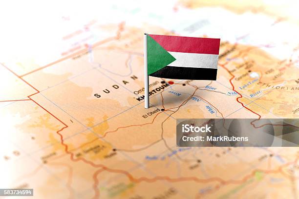 Sudan Pinned On The Map With Flag Stock Photo - Download Image Now - Sudan, Map, Flag