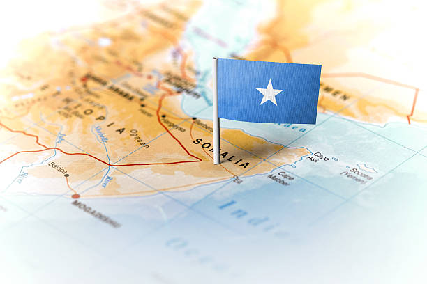 istock Somalia pinned on the map with flag 583734702