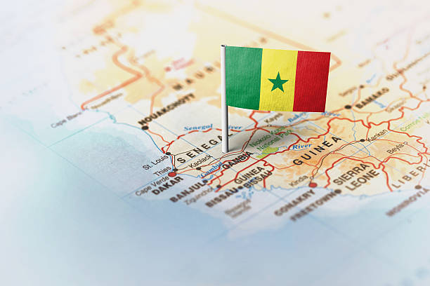 istock Senegal pinned on the map with flag 583734782