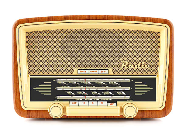 Portable brown retro radio receiver isolated on white background 3d