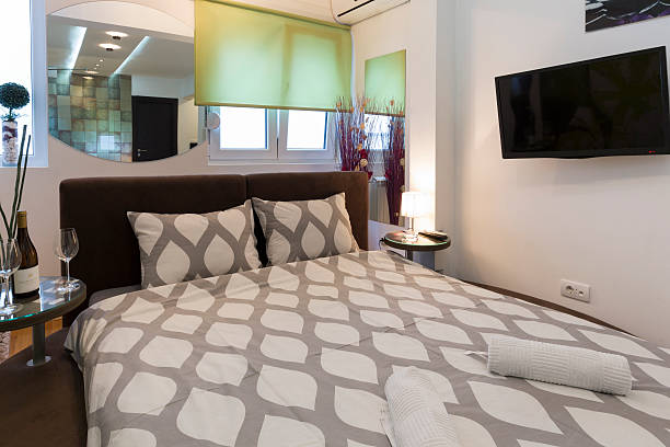 istock Interior of a modern hotel bedroom 583735252