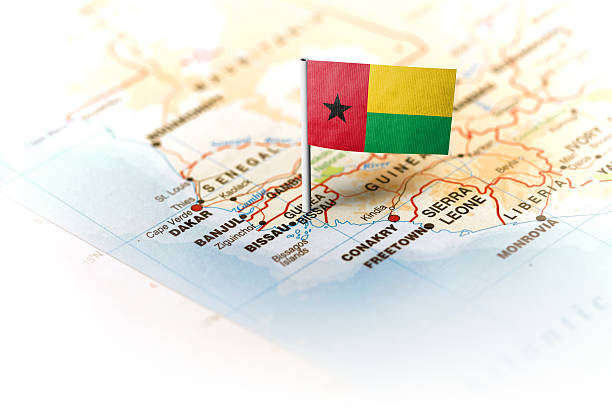 istock Guinea Bissau pinned on the map with flag 583735624