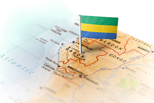 istock Gabon pinned on the map with flag 583735788
