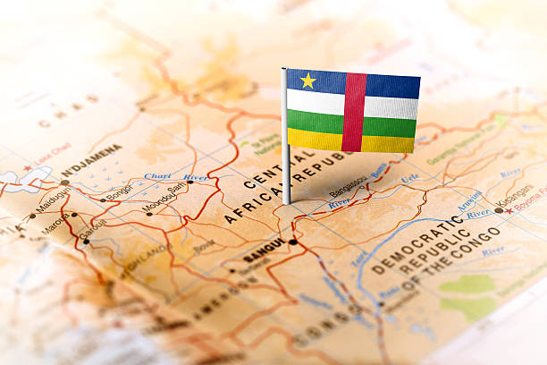 istock Central African Republic pinned on the map with flag 583736162