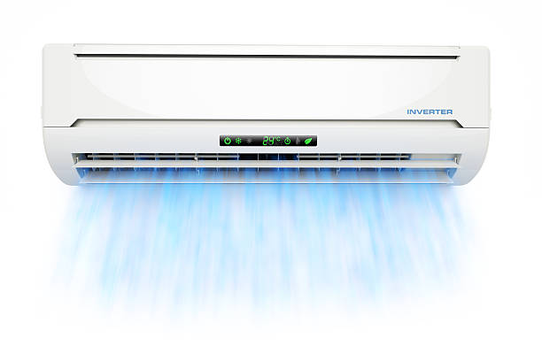 aire acondicionado con flujo de aire azul frío - air condition shampoo air conditioner fotografías e imágenes de stock