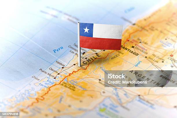 Chile Pinned On The Map With Flag Stock Photo - Download Image Now - Chile, Map, Flag