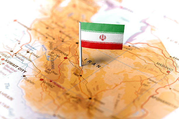 istock Iran pinned on the map with flag 583796702