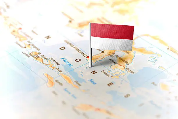 Photo of Indonesia pinned on the map with flag