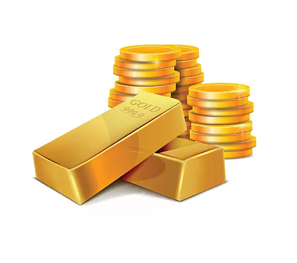 Vector illustration of Illustration Gold Bars and Coins