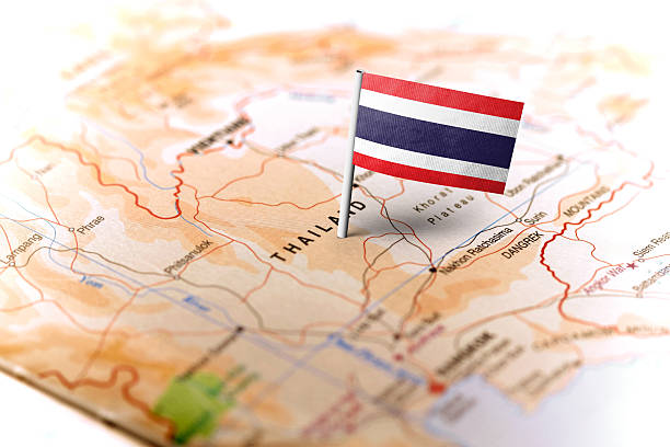 istock Thailand pinned on the map with flag 583797658