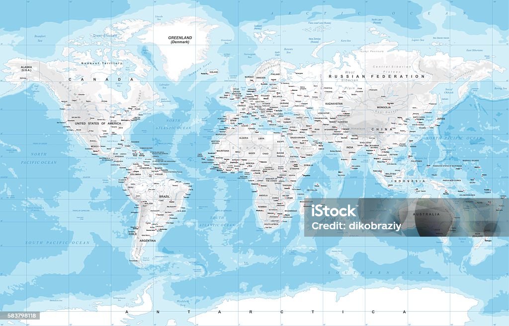 Relief World Map Highly detailed colored vector illustration of world map - World Map stock vector