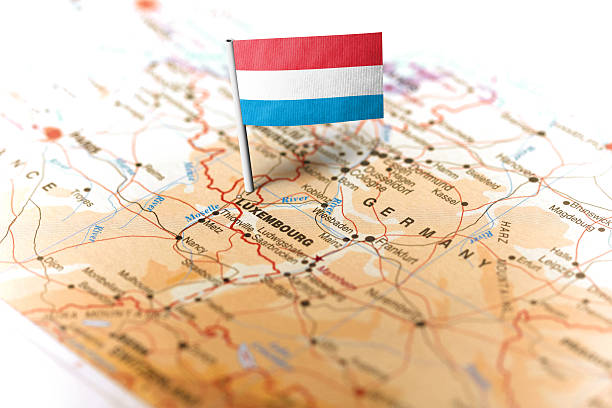 istock Luxembourg pinned on the map with flag 583799548