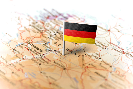 Alemania clavada en el mapa con bandera photo