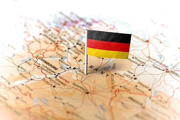 germany pinned on the map with flag - germany imagens e fotografias de stock