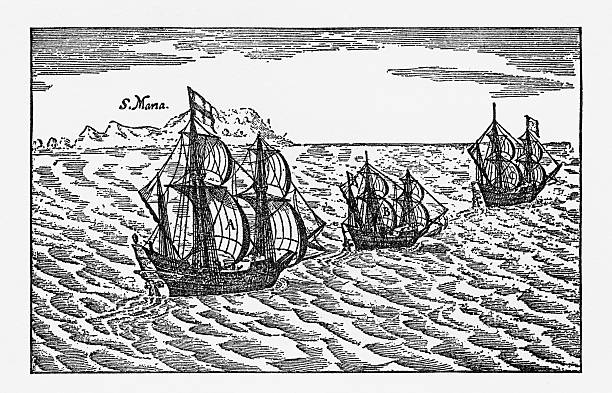 istock Van Noort Sailing the Strait of Magellan, Engraving of 1600 583801256