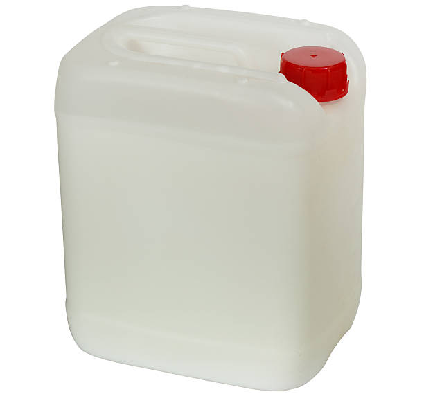 istock Plastic jerry can with red cap on a white background 583801958