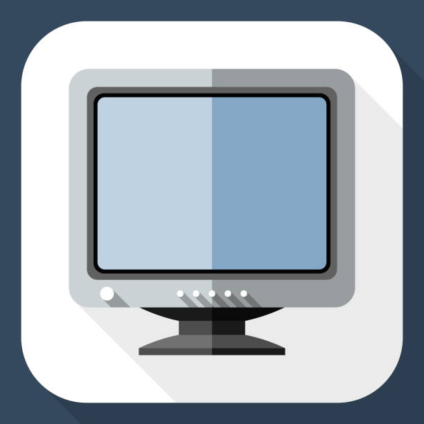 Vector Retro Computer Monitor icon. Vector Retro Computer Monitor icon. Old Computer Monitor simple icon in flat style with long shadow crt computer screen stock illustrations