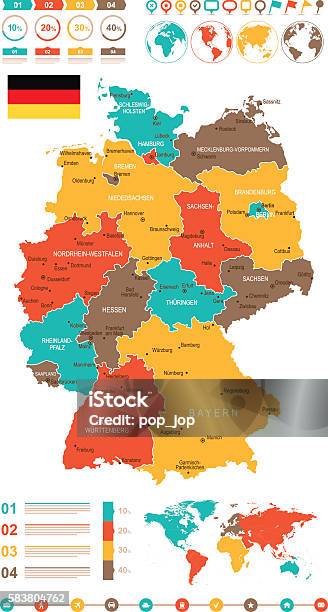 Germany Color Map With Names Colored Infographic Germany Map Stock Illustration - Download Image Now ...