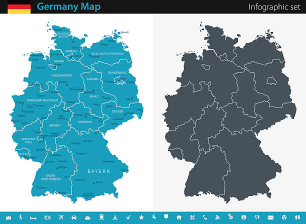 ilustraciones, imágenes clip art, dibujos animados e iconos de stock de mapa de alemania - conjunto infográfico - alemania