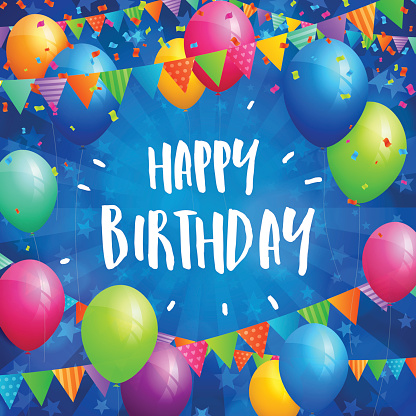 Happy Birthday Greeting Card With Balloons Flags And Confetti Stock  Illustration - Download Image Now - iStock